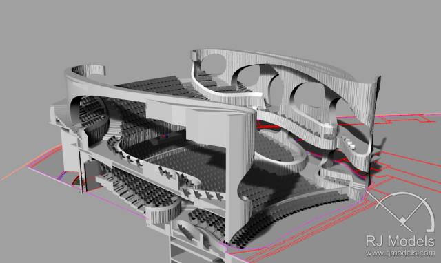 戲曲中心建筑模型的大小為1230mm X 830mm X 590mm ，歷時1個月制成。戲曲中心的外觀別樹一格，糅合了傳統(tǒng)與現(xiàn)代元素，整體屬于流線型設計，外觀如同舞臺簾幕一般。從建筑模型的設計中觀看，▲戲曲中心的結構為流線外型和內(nèi)部空間， 呈現(xiàn)出「氣」的概念。。